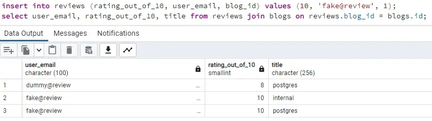 join query for tables blogs and reviews