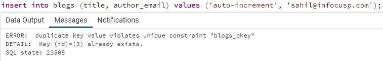 error in auto-increment in table blogs