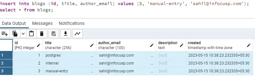 auto-increment entry in table blogs