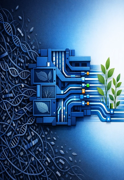 Genomics dashboard visualizing DNA sequences and AI trait predictions