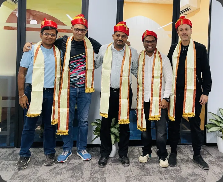 Colleagues felicitated in traditional turbans