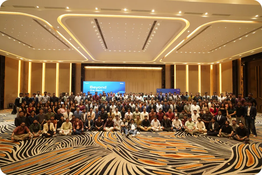 Company-wide gathering in an event hall